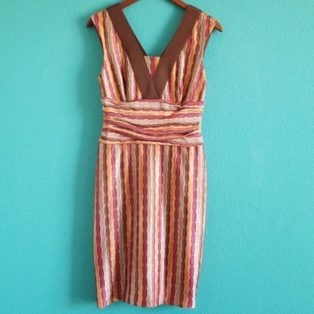 Vintage {Kay Unger} Multi-color V-neck Fitted Sheath Dress